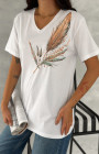 Büyük Beden Beyaz Tüy Desenli V-Yaka T-Shirt Büyük Beden Beyaz Tüy Desenli V-Yaka T-Shirt