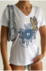 Çiçek Desenli V-Yaka T-Shirt Çiçek Desenli V-Yaka T-Shirt