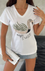 Kuğu Desenli V-Yaka T-Shirt Kuğu Desenli V-Yaka T-Shirt