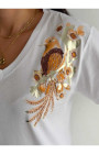 Sarı Kuş Desenli V-Yaka T-Shirt Sarı Kuş Desenli V-Yaka T-Shirt