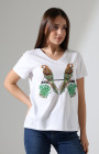Kuşlar Desenli V-Yaka T-Shirt Kuşlar Desenli V-Yaka T-Shirt