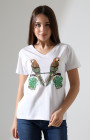 Kuşlar Desenli V-Yaka T-Shirt Kuşlar Desenli V-Yaka T-Shirt