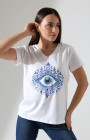 Mavi Göz Desenli V-Yaka T-Shirt Mavi Göz Desenli V-Yaka T-Shirt