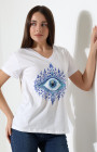 Mavi Göz Desenli V-Yaka T-Shirt Mavi Göz Desenli V-Yaka T-Shirt