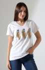 Sarı Tüy Desenli V-Yaka T-Shirt Sarı Tüy Desenli V-Yaka T-Shirt