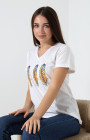 Sarı Tüy Desenli V-Yaka T-Shirt Sarı Tüy Desenli V-Yaka T-Shirt