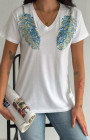 Omuzları Yaprak Detaylı V-Yaka T-Shirt Omuzları Yaprak Detaylı V-Yaka T-Shirt