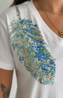 Omuzları Yaprak Detaylı V-Yaka T-Shirt Omuzları Yaprak Detaylı V-Yaka T-Shirt