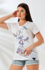 Yusufçuk Desenli V-Yaka T-Shirt Yusufçuk Desenli V-Yaka T-Shirt