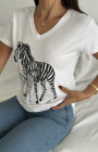 Beyaz Zebra Desenli V-Yaka T-Shirt Beyaz Zebra Desenli V-Yaka T-Shirt