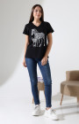 Siyah Zebra Desenli V-Yaka T-Shirt
